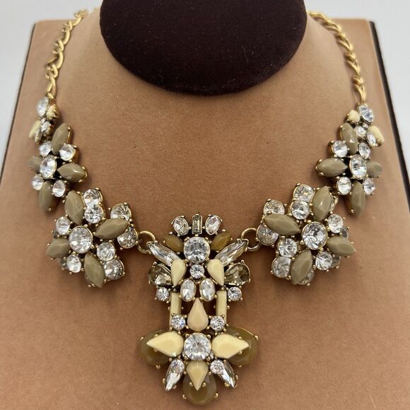 J. Crew Statement Necklace Champagne Crystal Rhinestone Chunky Bold Gold Tone - Picture 1 of 9
